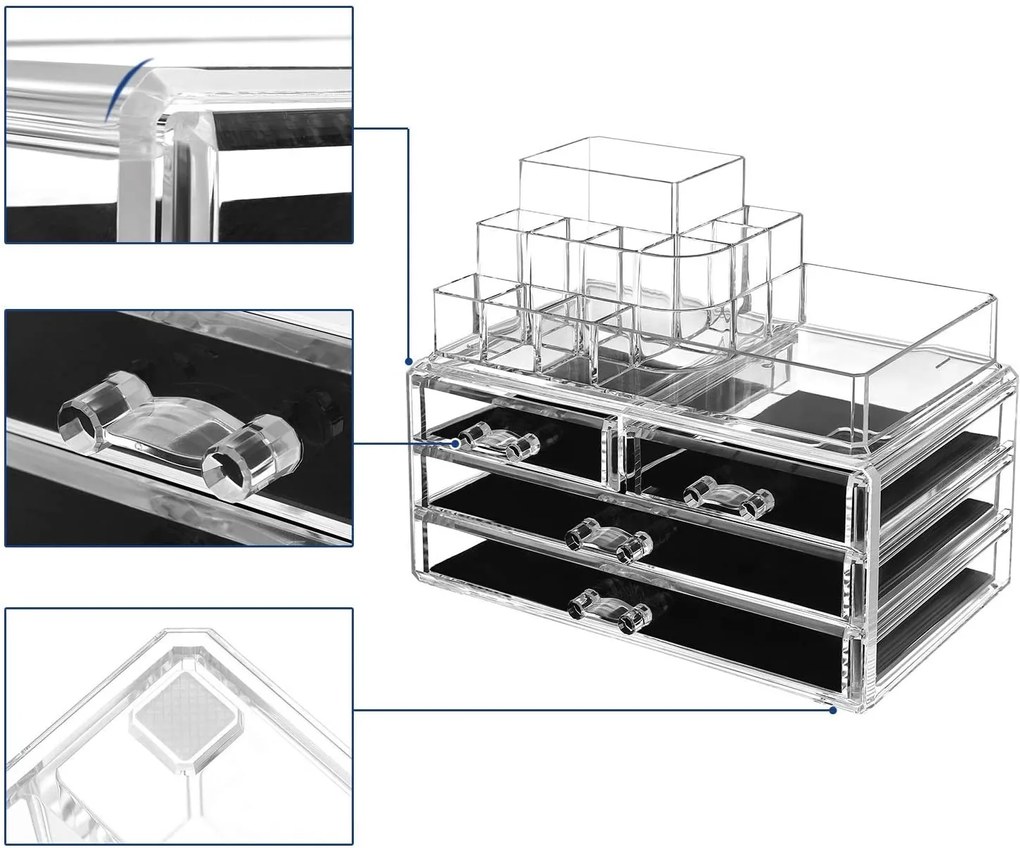 Organizator cosmetica cu 2 niveluri si 4 sertare mari Acril