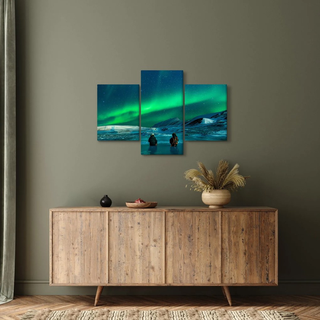 Tablou cu oameni la Aurora borealis (90x60 cm)