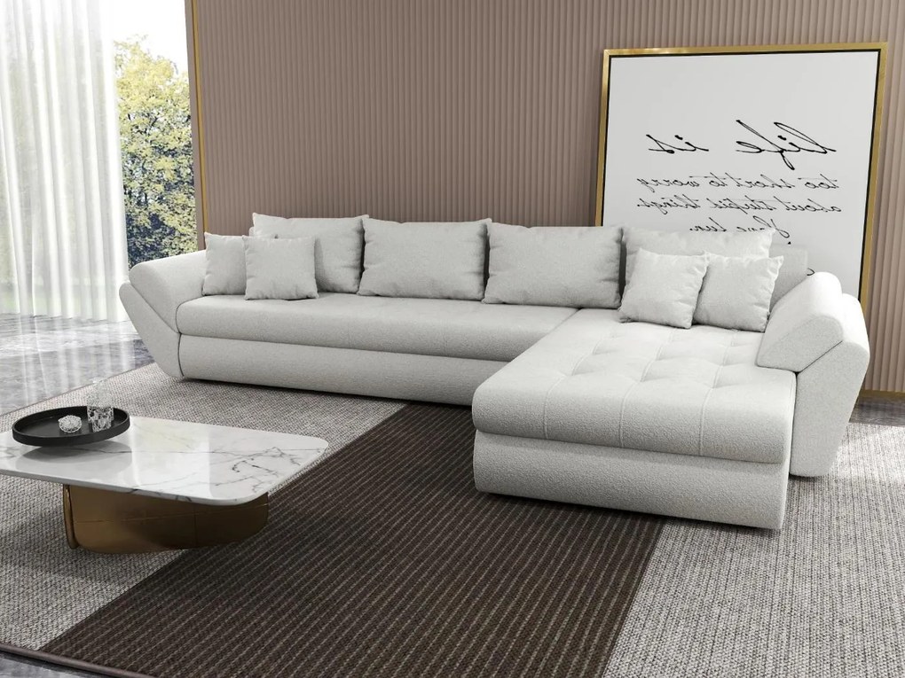 Colțar extensibil dumonde cu ladă de depozitare si sezut confortabil din spuma high-density, Loana XL Euphoria Ivory II 335x185 cm