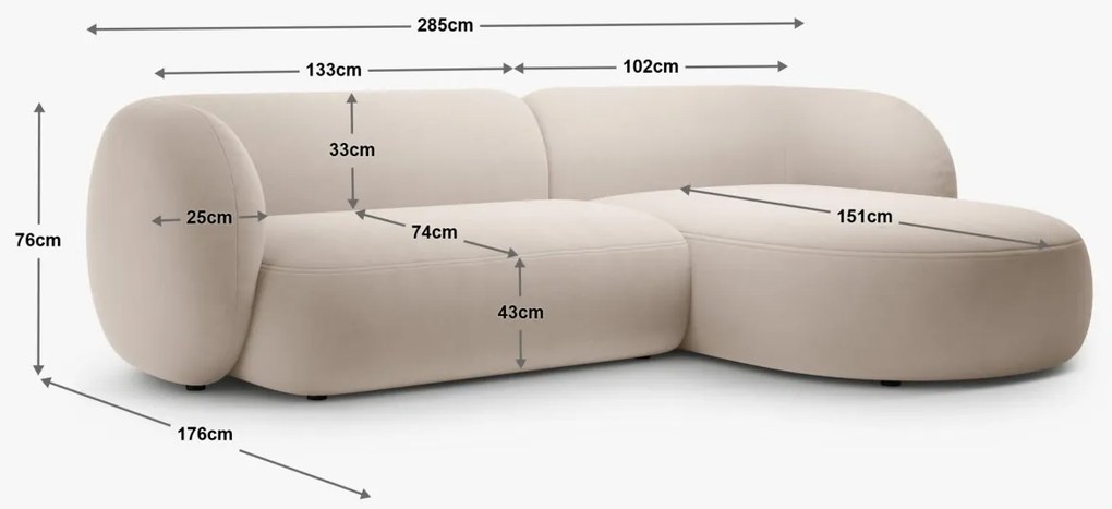Coltar Kate 3 locuri stofa Puente L285 cm