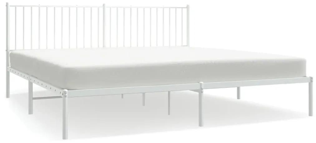 350938 vidaXL Cadru de pat metalic cu tăblie, alb, 200x200 cm