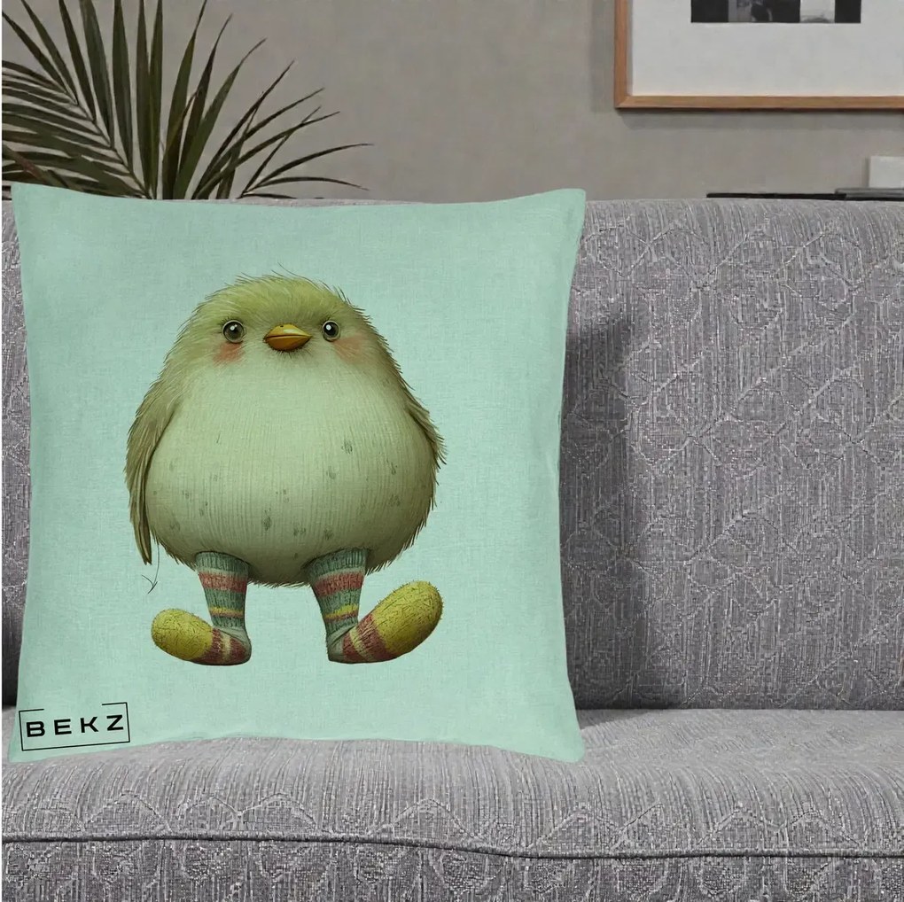 Perna Decorativa Pui Pufos cu Sosete Dungate, 40x40 cm, Verde Menta, Husa Detasabila, Perna Inclusa, BEKZ®