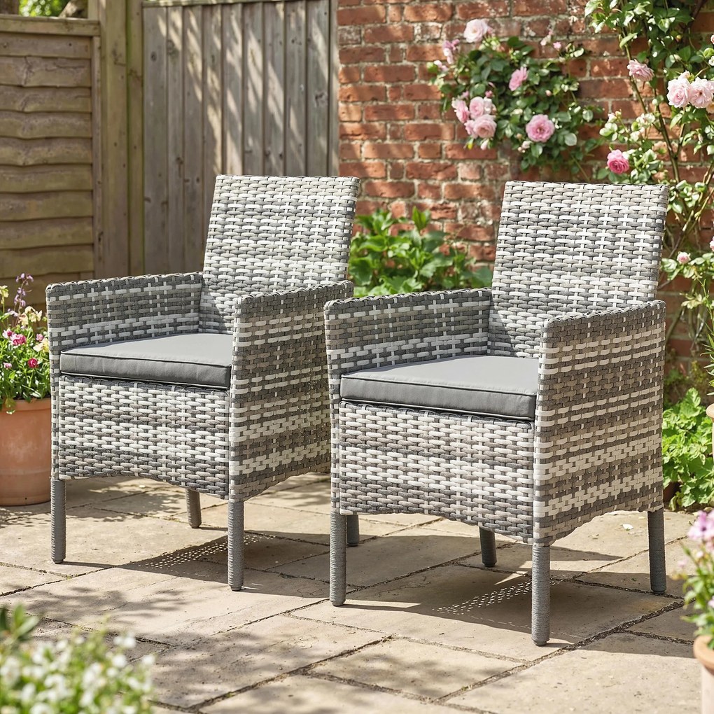 Outsunny Set de 2 Scaune de Grădină din Ratan, Scaune de Exterior cu Perne, Cotiere și Spătar Înalt, Cadru din Oțel pentru Verandă, Balcon, Lângă Piscină și Grădină, Gri | Aosom Romania