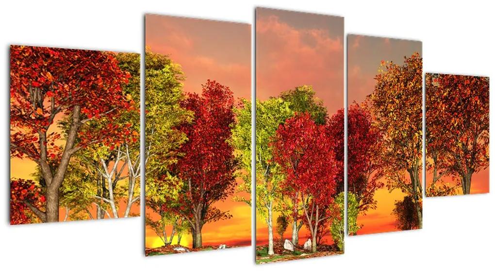 Tablou modern - copaci colora?i (150x70cm)