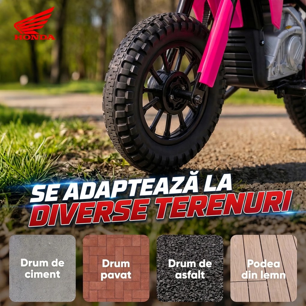 AIYAPLAY Motocicletă electrică pentru copii 3+ ani, licență Honda CRF 450R, 12V, baterie litiu, cu suspensii, roz | Aosom Romania