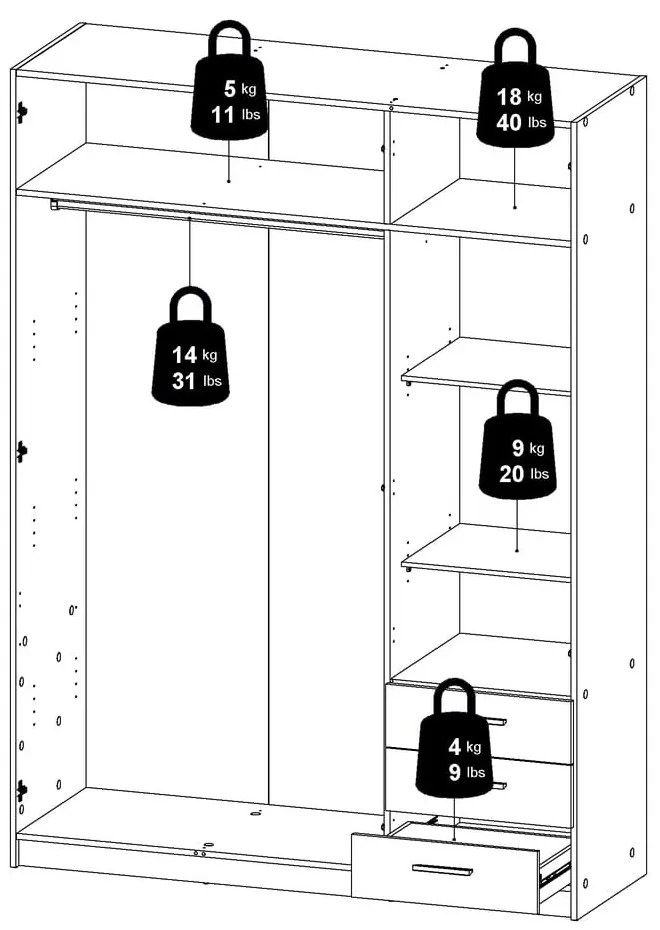 Șifonier alb 147x200 cm Sprint – Tvilum