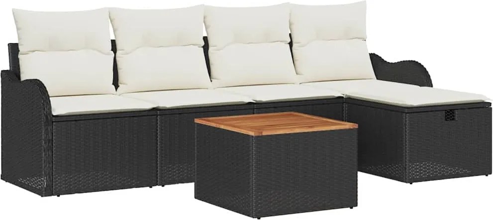 vidaXL Set de canapele pentru grădină cu pernă 6 pcs Negru Rattan poli