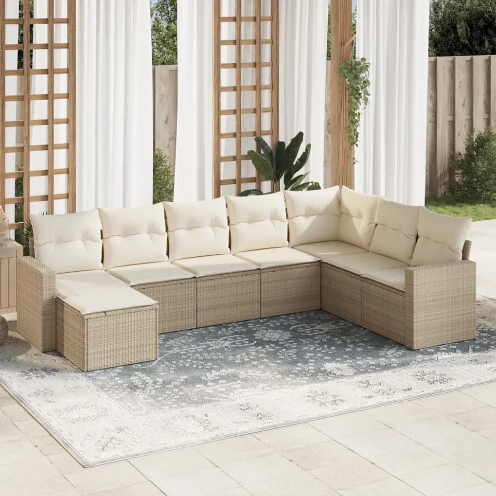 vidaXL Set canapele de grădină, 8 piese, cu perne, bej, poliratan