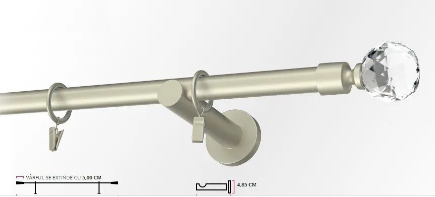 Galerie simpla PICIOR UNIVERSAL - KULA CRISTAL-simpla /19 - CROM MAT (Alege marime: 200 cm)