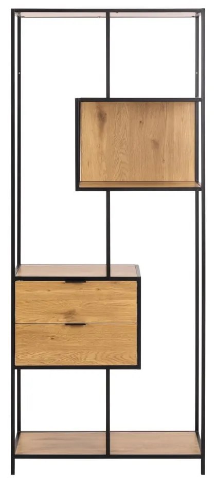 Bibliotecă neagră/în culoare naturală cu aspect de lemn de stejar 77x185x35 cm Seaford – Actona