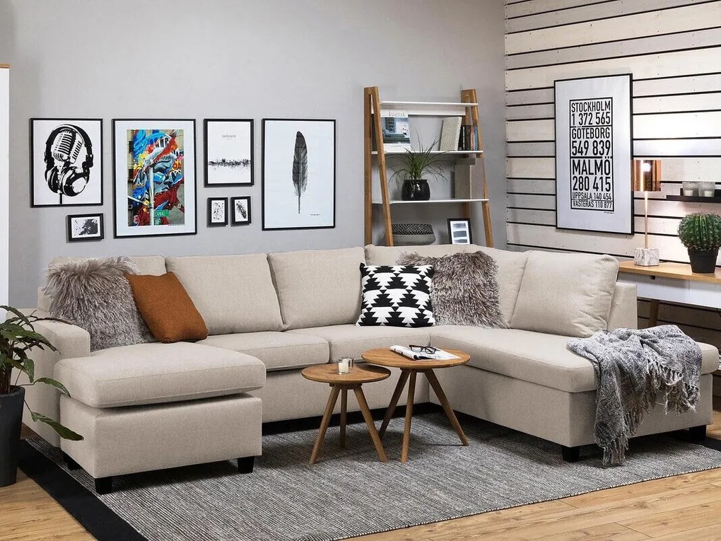 Colțar Scandinavian Choice C171Negru, Beige, 283x199x80cm, Picioare: Plastic