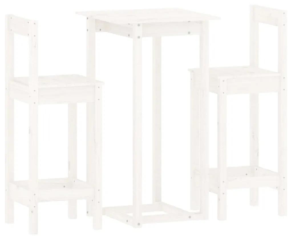 3124733 vidaXL Set mobilier de bar, 3 piese, alb, lemn masiv de pin