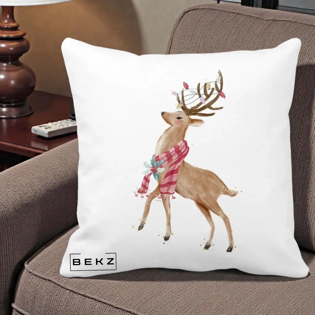 Perna Decorativa Renita cu Fular si Luminite, 40x40 cm, Alba Mata, Husa Detasabila, Perna Inclusa, BEKZ®