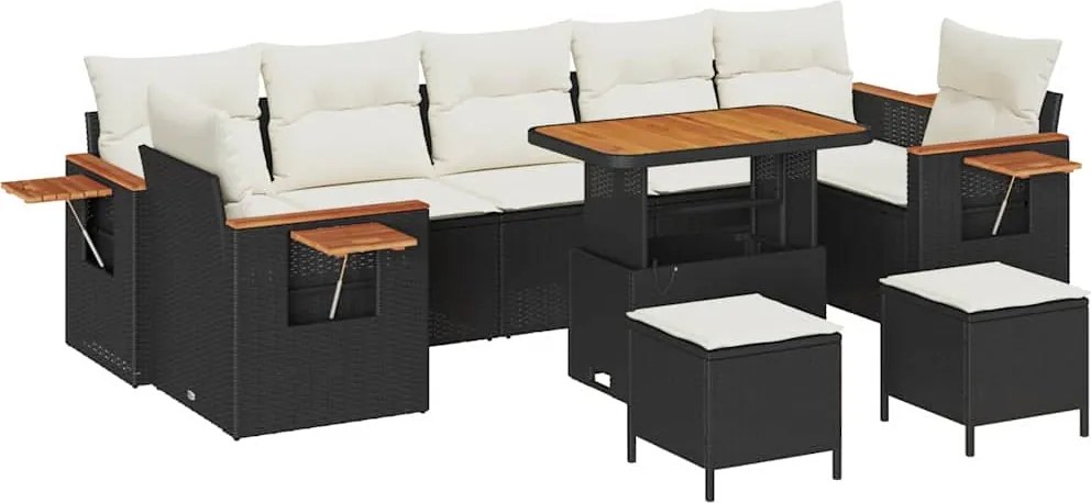 vidaXL Set de canapele pentru grădină cu pernă 10 pcs Negru și Crem