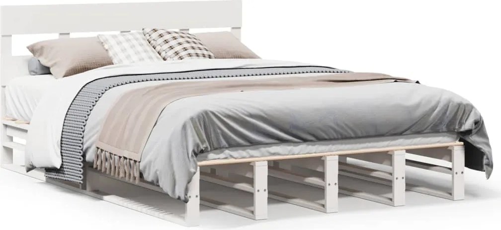 vidaXL Cadru de pat fără saltea, alb, 120x190 cm, lemn masiv pin