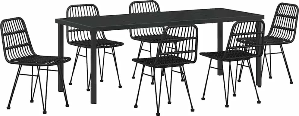 vidaXL Set de masă pentru grădină 7 pcs Negru