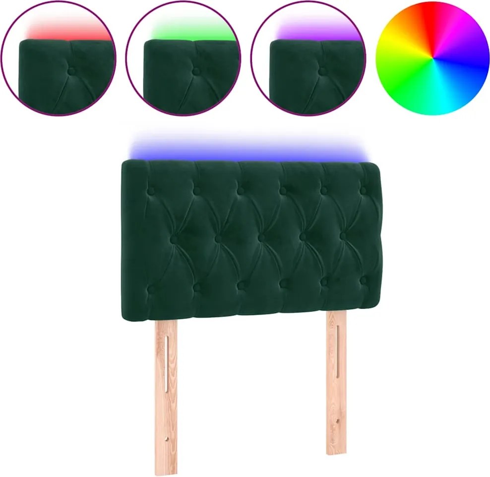 vidaXL Tăblie de pat cu LED, verde închis, 80x7x78/88 cm, catifea