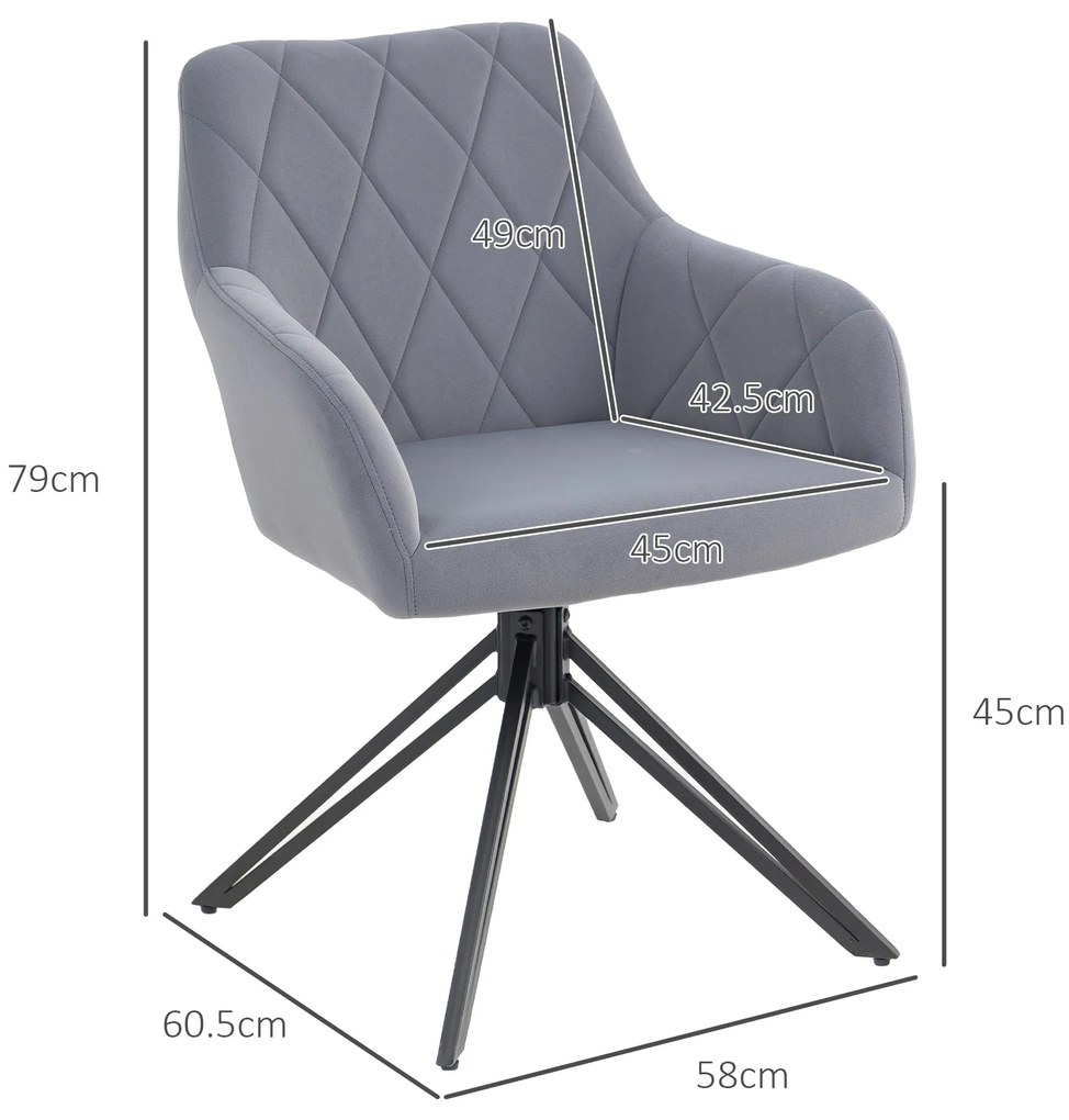 HOMCOM Fotoliu de accent in design retro imitatie catifea 58 cm x 60,5 cm x 79 cm otel gri | Aosom Romania