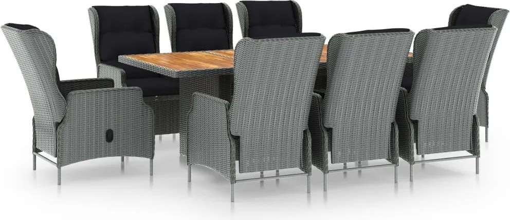 vidaXL Set mobilier de exterior cu perne 9 piese gri deschis poliratan