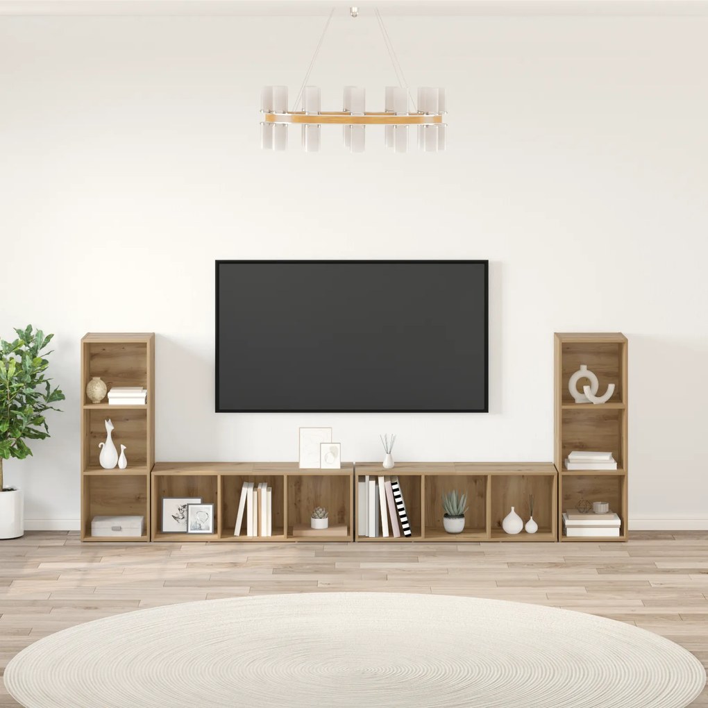 vidaXL Set comodă TV 4 pcs Stejar Artizanal 37 x 35 x 107,5 cm