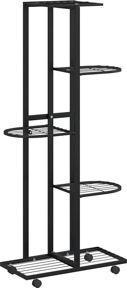 vidaXL Suport de flori cu 5 etaje, cu roți, negru, 44x23x100 cm, fier