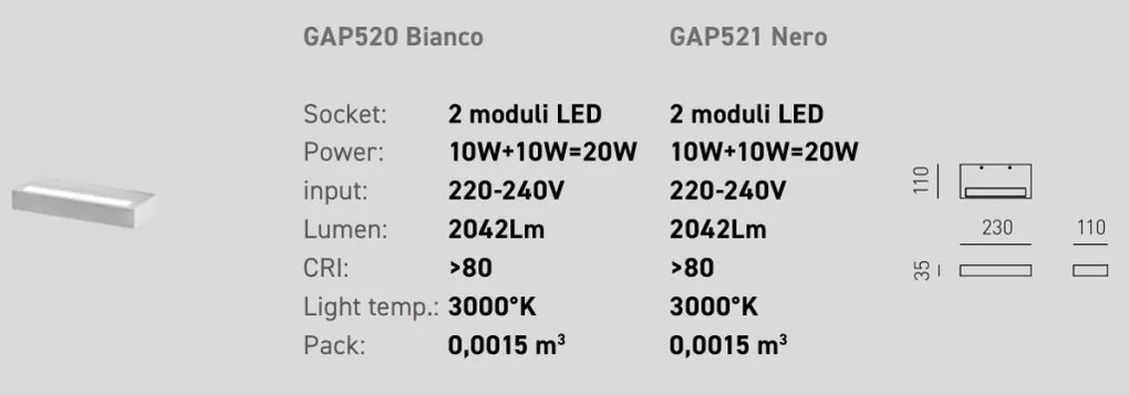Aplica de perete lumina ambientala LED GAP DOUBLE negru L-23cm, 3000K