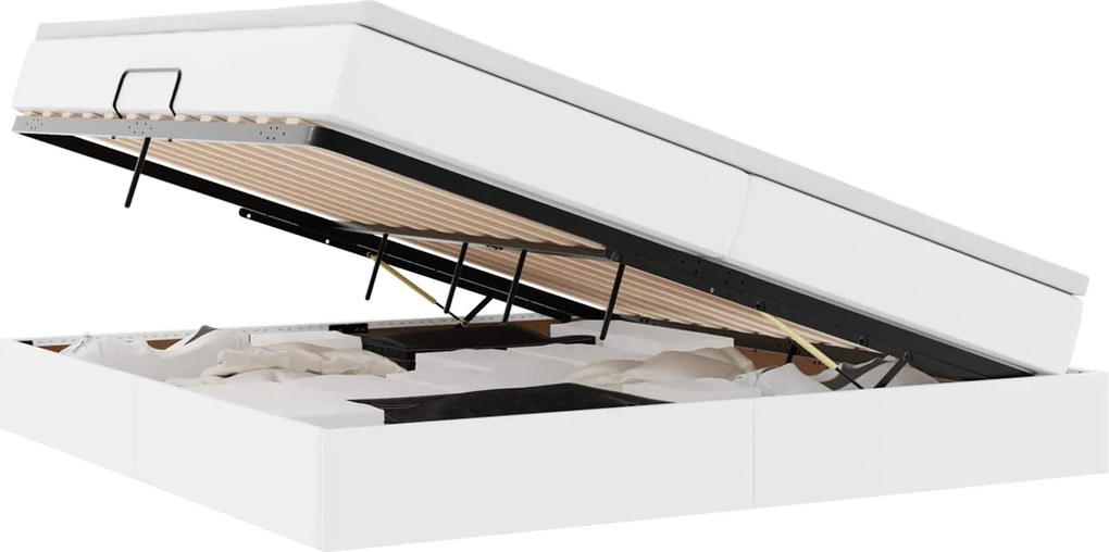 vidaXL Pat cu saltea și spațiu de depozitare Alb 200 x 200 cm