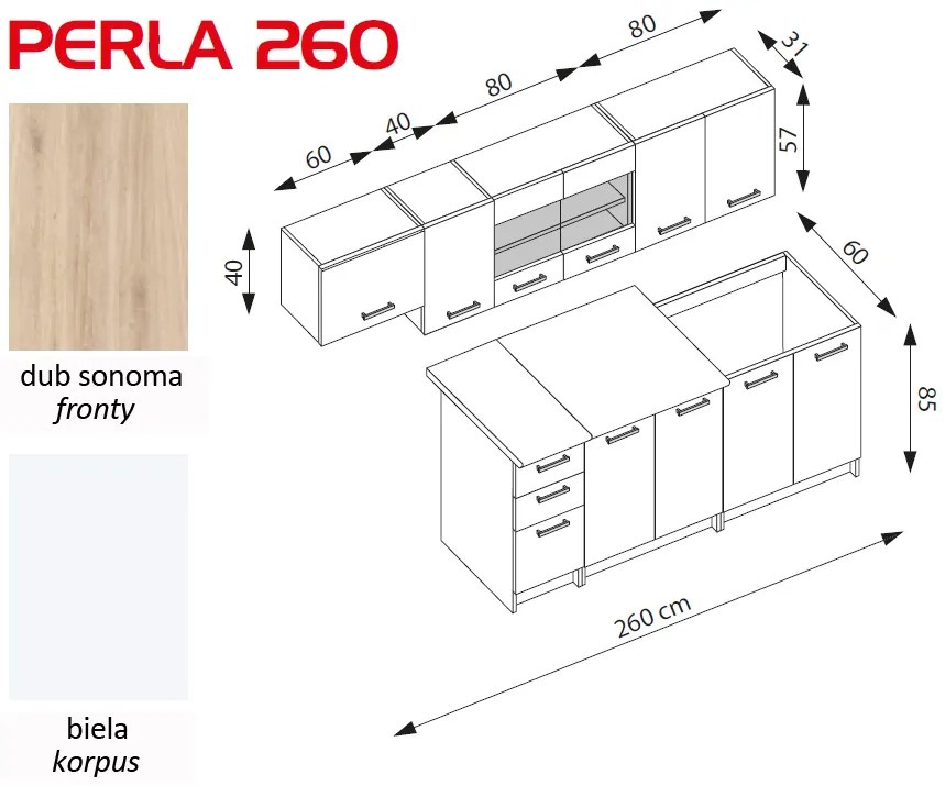 Bucătărie Perla 260 cm. 770482