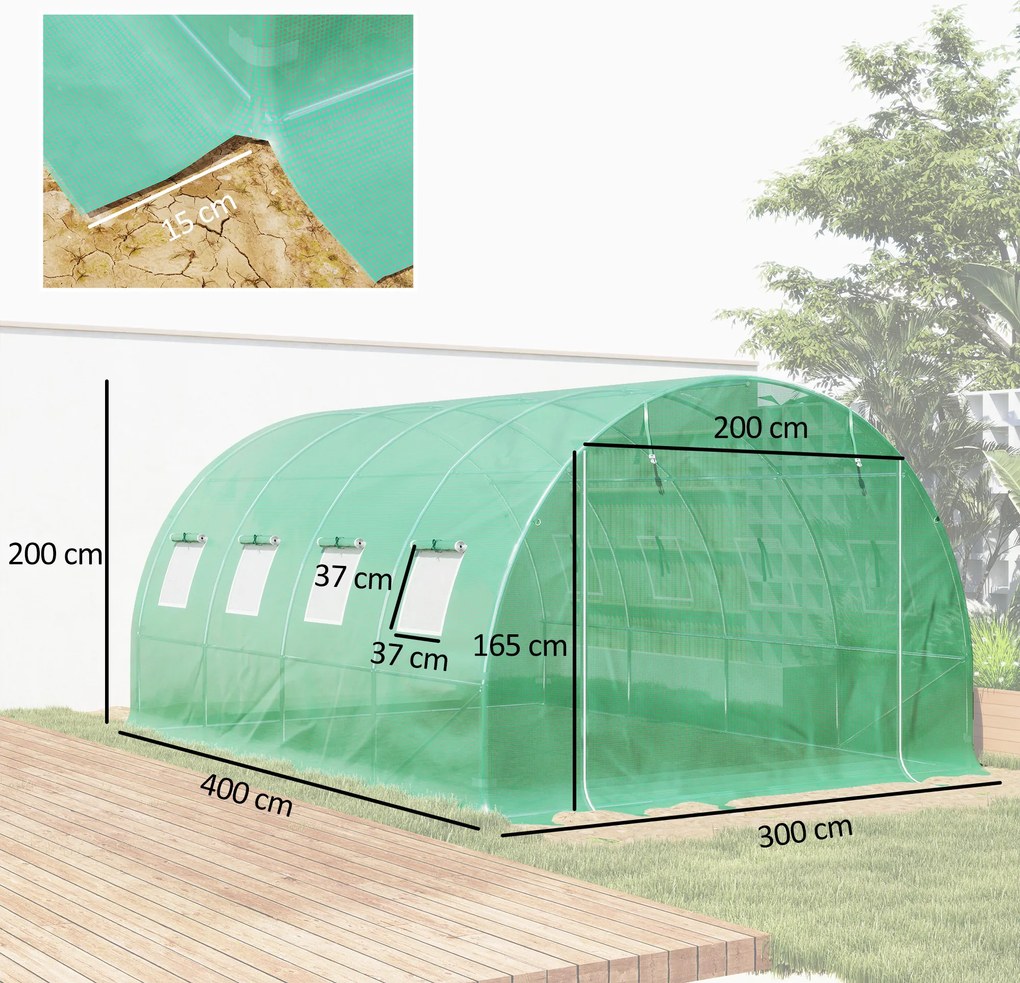 Outsunny Prelata Sera 6×3×2 m – Cu 12 Ferestre, Usa Rulanta si Margini | Aosom Romania