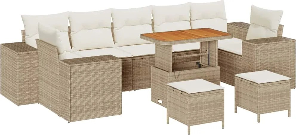 vidaXL Set de canapele pentru grădină cu pernă 10 pcs Bej și crem