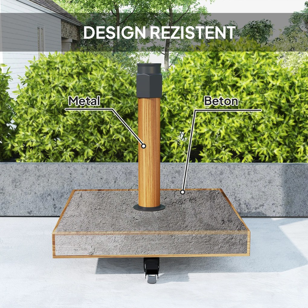 Outsunny Bază pentru Umbrelă cu Roți și Frâne, Suport din Metal cu Ciment, pentru Stâlpi de Umbrelă Ø36/38/48 mm, Efect Lemn Natural | Aosom Romania