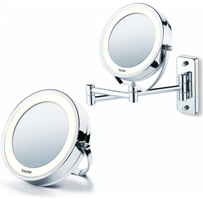 Oglinda cosmetica Beurer BS 59, Diametru 11 cm, 8 LED becuri, Marire de 5 ori, Argintiu