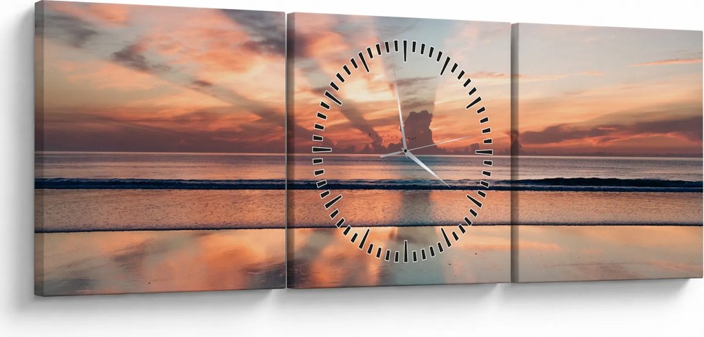 Tablou cu razele solare deasupra plajei Dayton (cu ceas) (90x30 cm)