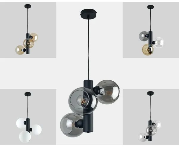 Lustră pe cablu TUBE 3xE27/60W/230V negru/transparent