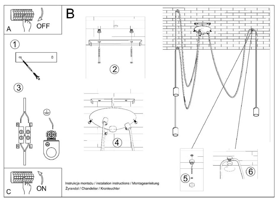 Lustră neagră 300x300 cm Spider - Sollux