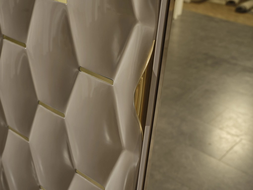 Set dormitor complet mdf 30 mm si metal - royal lav - crem/antracit cu auriu