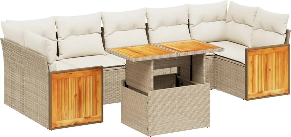 vidaXL Set canapele de grădină, 8 piese, cu perne, bej, poliratan