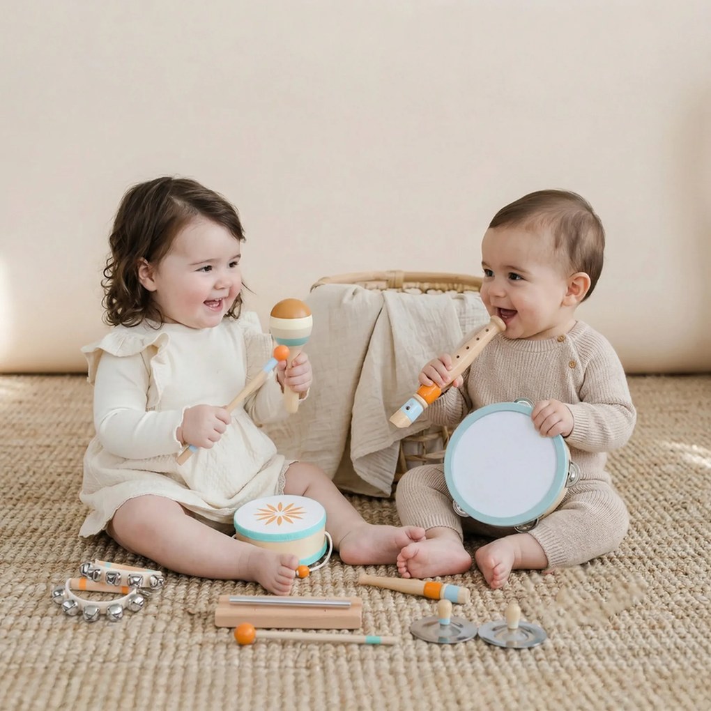AIYAPLAY Instrumente Muzicale pentru Copii, Jucării Muzicale Montessori din Lemn pentru Copii 3+, Set de Percuție cu Tamburină și Maracas, Cadou pentru Fete și Băieți | Aosom Romania
