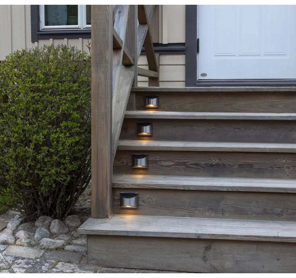 Set de 2 lămpi de perete solare cu LED-uri din oțel inoxidabil Star Trading Wally, înălțime 8 cm
