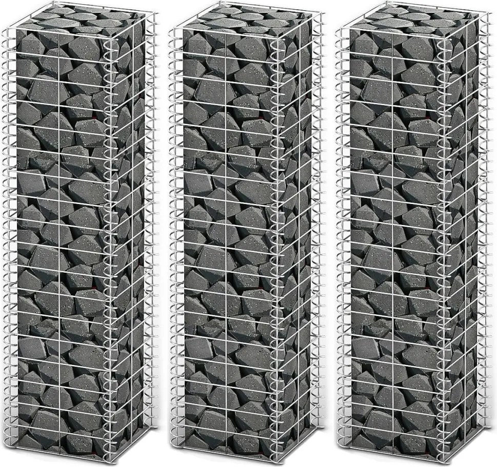 vidaXL Set gabioane, 3 buc, sârmă galvanizată, 25 x 25 x 100 cm