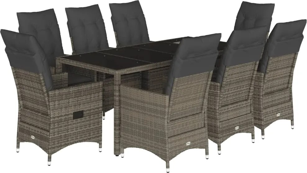 vidaXL Set mobilier grădină cu perne, 9 piese, gri, poliratan