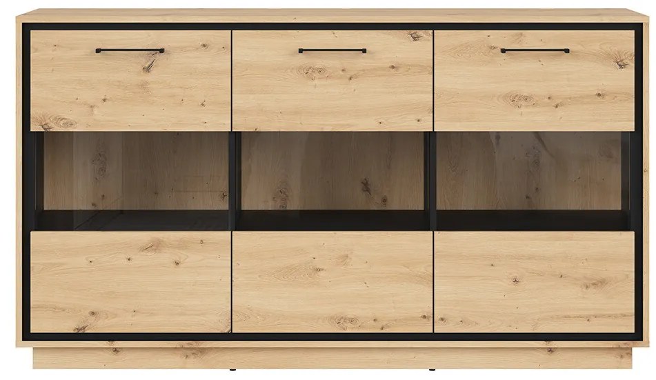 Vitrină Pont KOM3W (Stejar artisan + Negru mat). 1063040