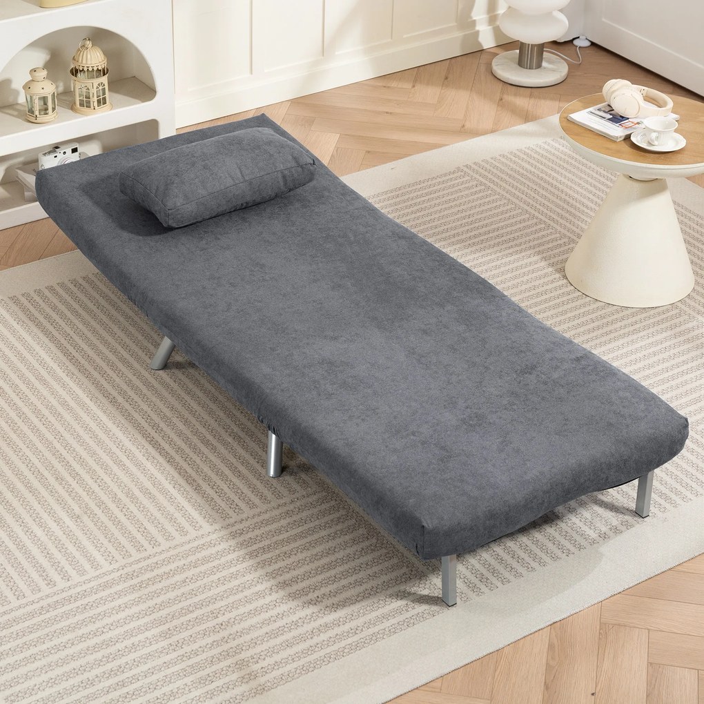 HOMCOM Fotoliu cu functie de pat, design 2-in-1, fotoliu de dormit, pat de oaspeti, husa material, cu perna, Gri inchis | Aosom Romania
