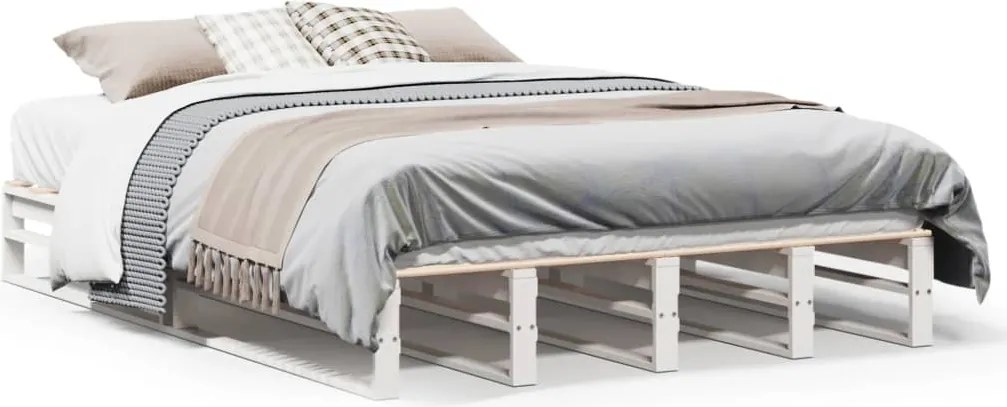 vidaXL Cadru de pat fără saltea, alb, 135x190 cm, lemn masiv de pin
