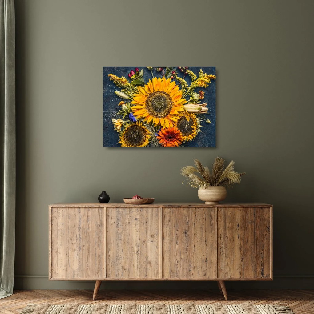 Tablou pe sticlă - Flori de toamnă (70x50 cm)