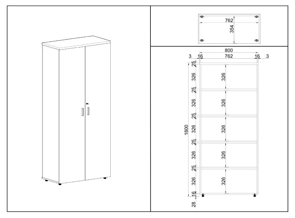 Dulap înalt SimpleOffice 80 x 40 x 180 cm, mesteacăn