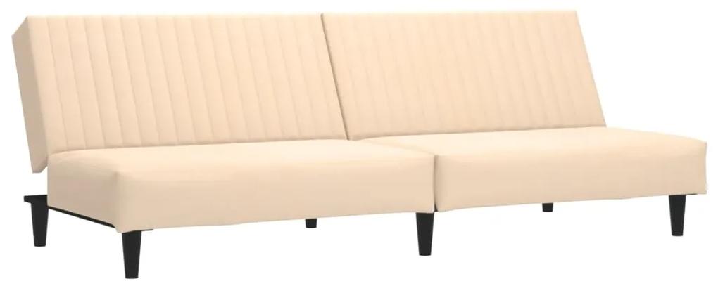 Canapea extensibila cu 2 locuri si taburet, crem, catifea Crem, Cu scaunel pentru picioare