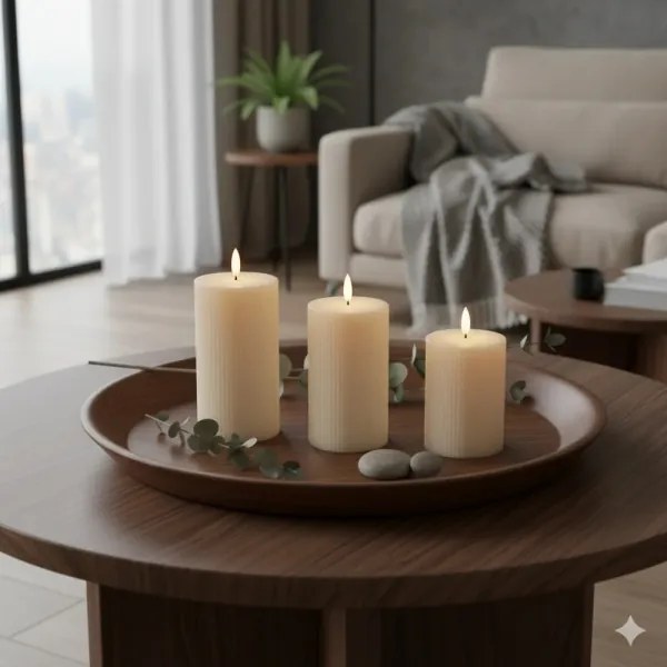 Set 3 lumânări LED BRILLO, crem, cu telecomandă, alimentare 3x AAA