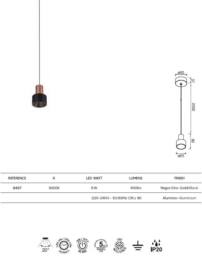 Pendul LED design minimalist modern, GRUISSAN negru/auriu MA-8467