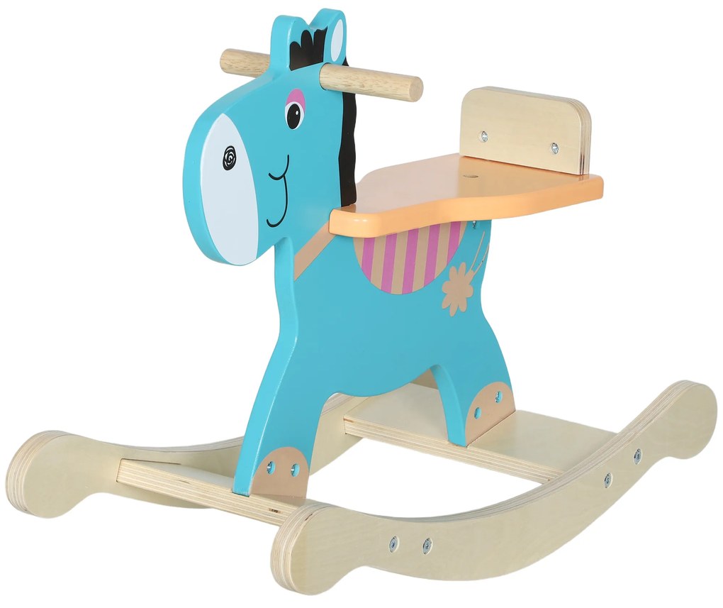 AIYAPLAY Cal de Lemn în Formă de Măgar pentru Copii cu Bază Largă, din Lemn, 59x27x43 cm, Verde Închis și Portocaliu | Aosom Romania